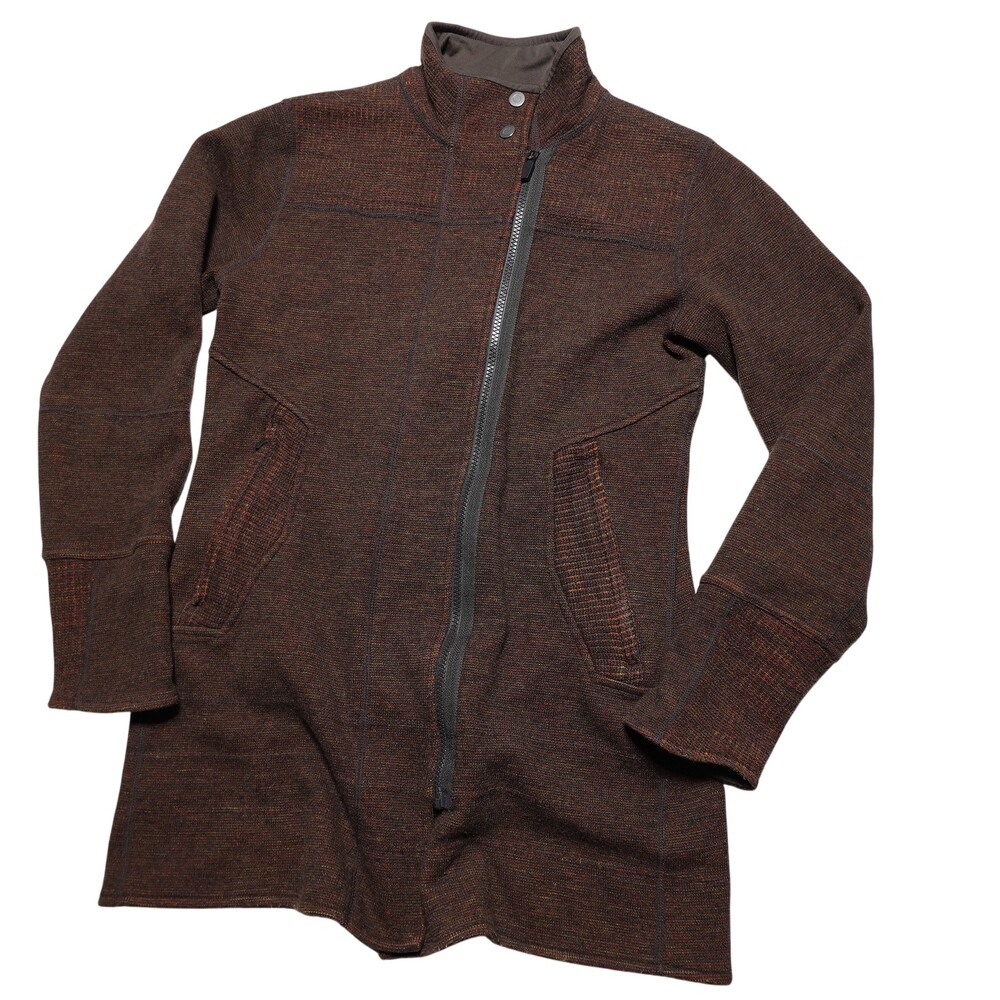 Title Nine Coatigan Jacket Womens Medium Brown Wool Knit Full Zip Pockets Canada